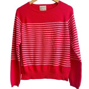 Jumper 1234 100% Designer Cashmere Size 1 Rasberry White Stripe